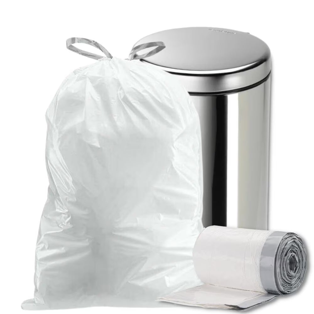 8 Gallon White Drawstring Trash Bags, 0.7 Mil, 22" x 22", 200 Count Z747640