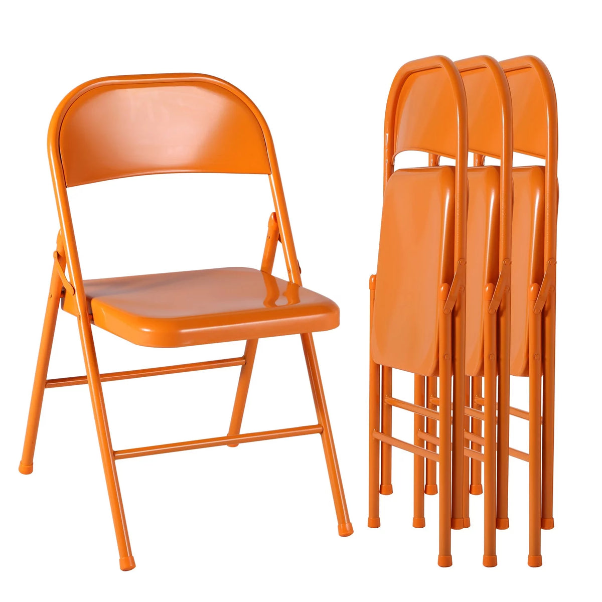 Set of 4 Orange Metal Folding Chairs B173