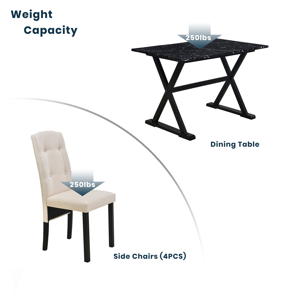 5 Piece Dining Set with Faux Marble Tabletop and 4 Upholstered Chairs S9691