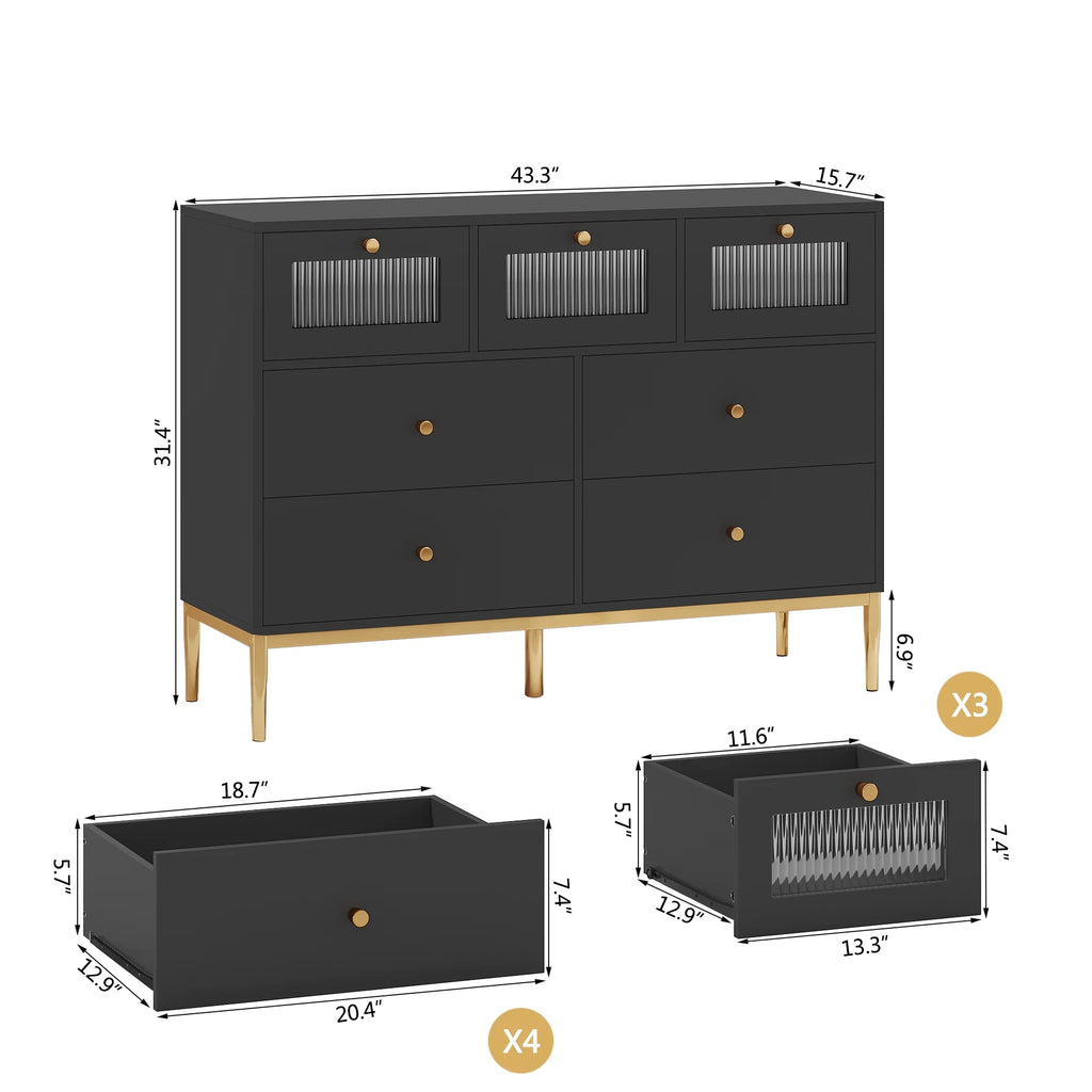 White 7 Drawer Glass Dresser O622