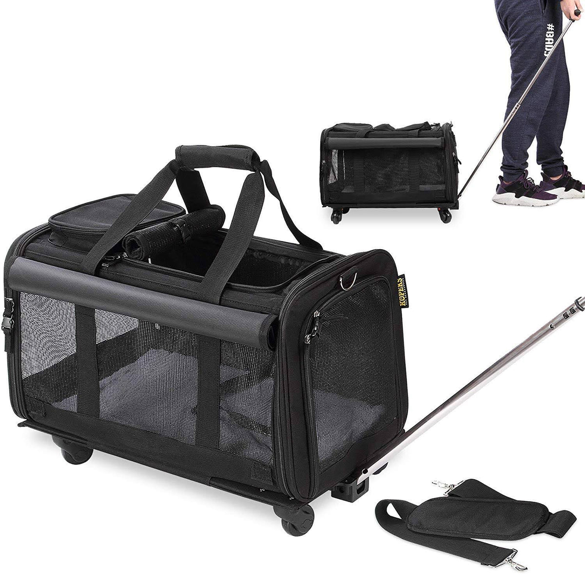Black Pet Carrier with Detachable Wheels E1059