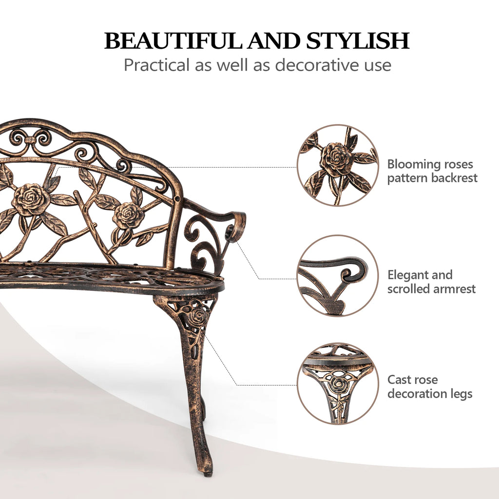 Bronze Metal Rose Bench J12969