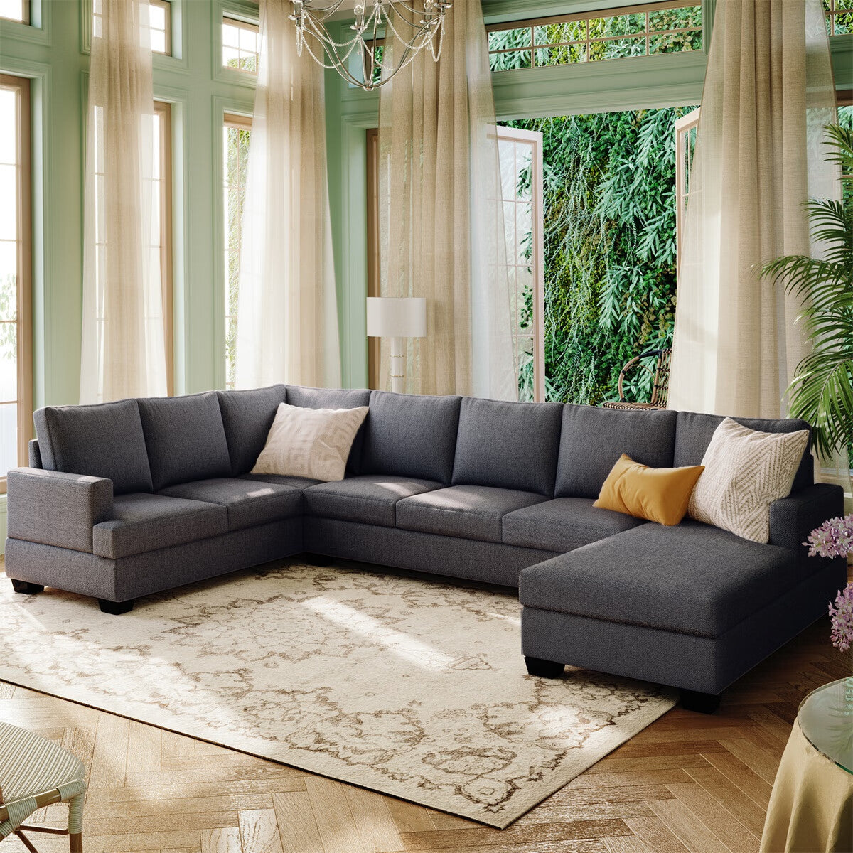 Upholstered U-Shape Sectional Sofa with Chaise Lounge Couch Q107309