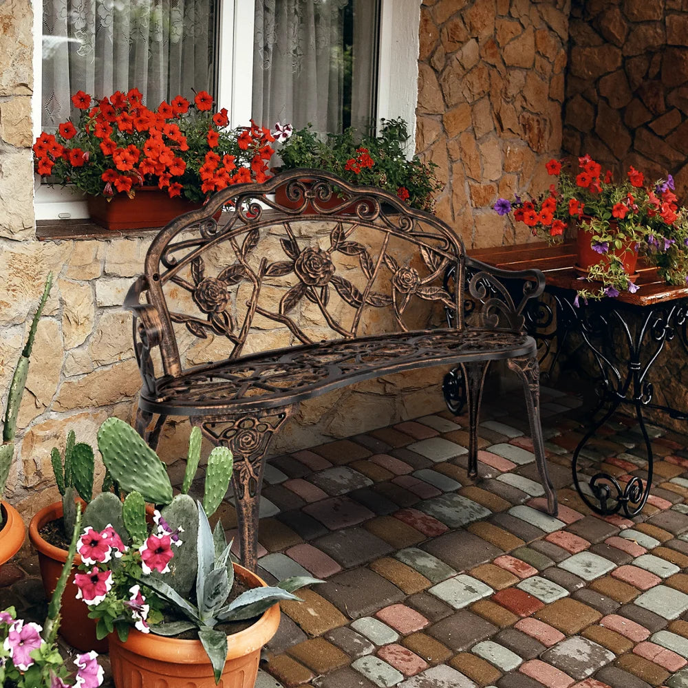 Bronze Metal Rose Bench J12969