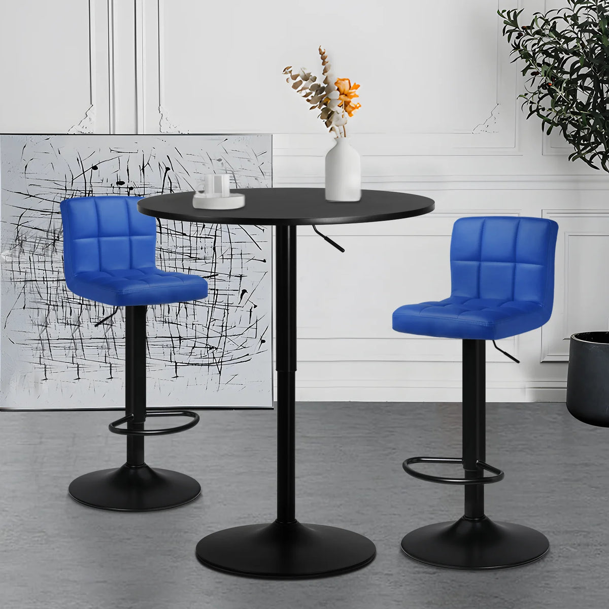 Blue/Black 3 Piece Bar Table and PU Leather Bar Stools N444439