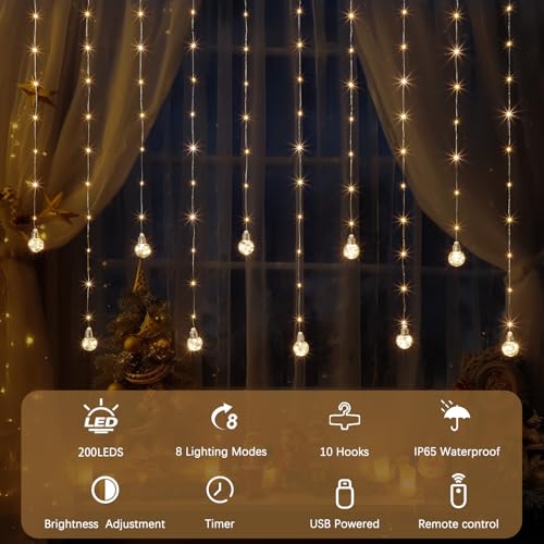 200 LED Warm White Curtain Fairy Lights C8917