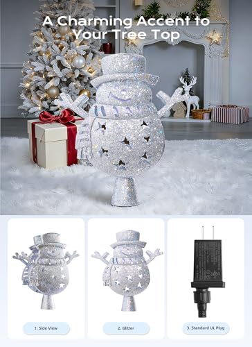 Christmas Tree Topper with 3D Glitter LED Snowflake Projector Lights P4099