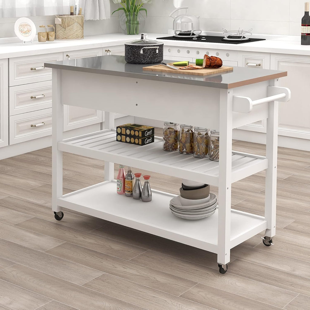 White Stainless Steel Top Kitchen Cart with 2 Drawers H841