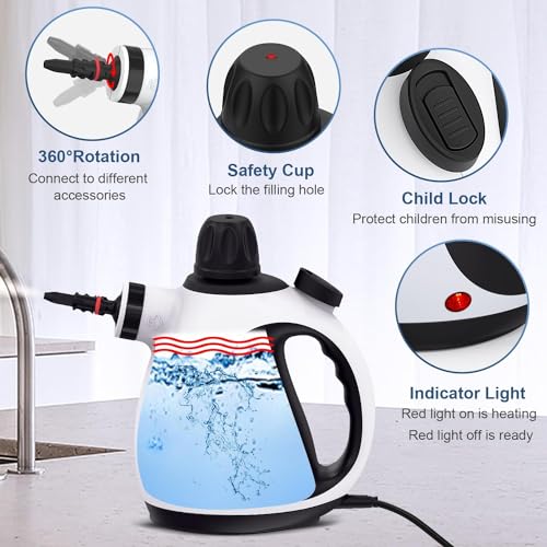 White Handheld Steam Cleaner with 10 Accessory Kit T185