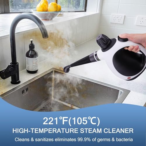 White Handheld Steam Cleaner with 10 Accessory Kit T185