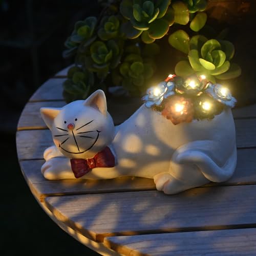 Gray Resin Cat Statue with Solar Light B688413