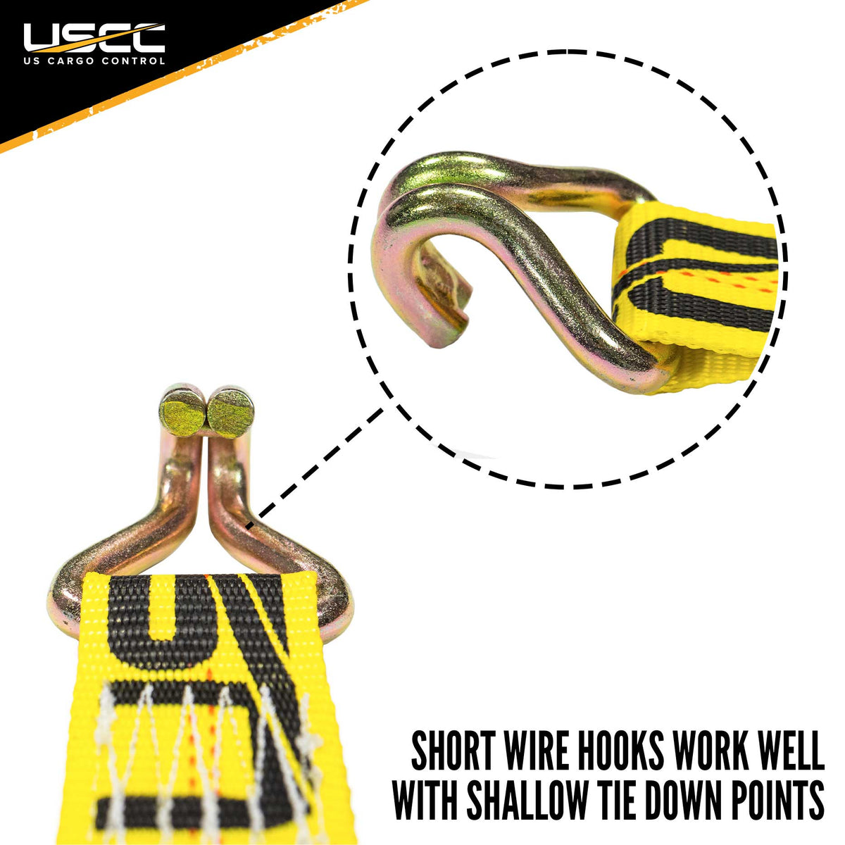 2" x 18' Yellow Ratchet Strap with Double J Hook F1330