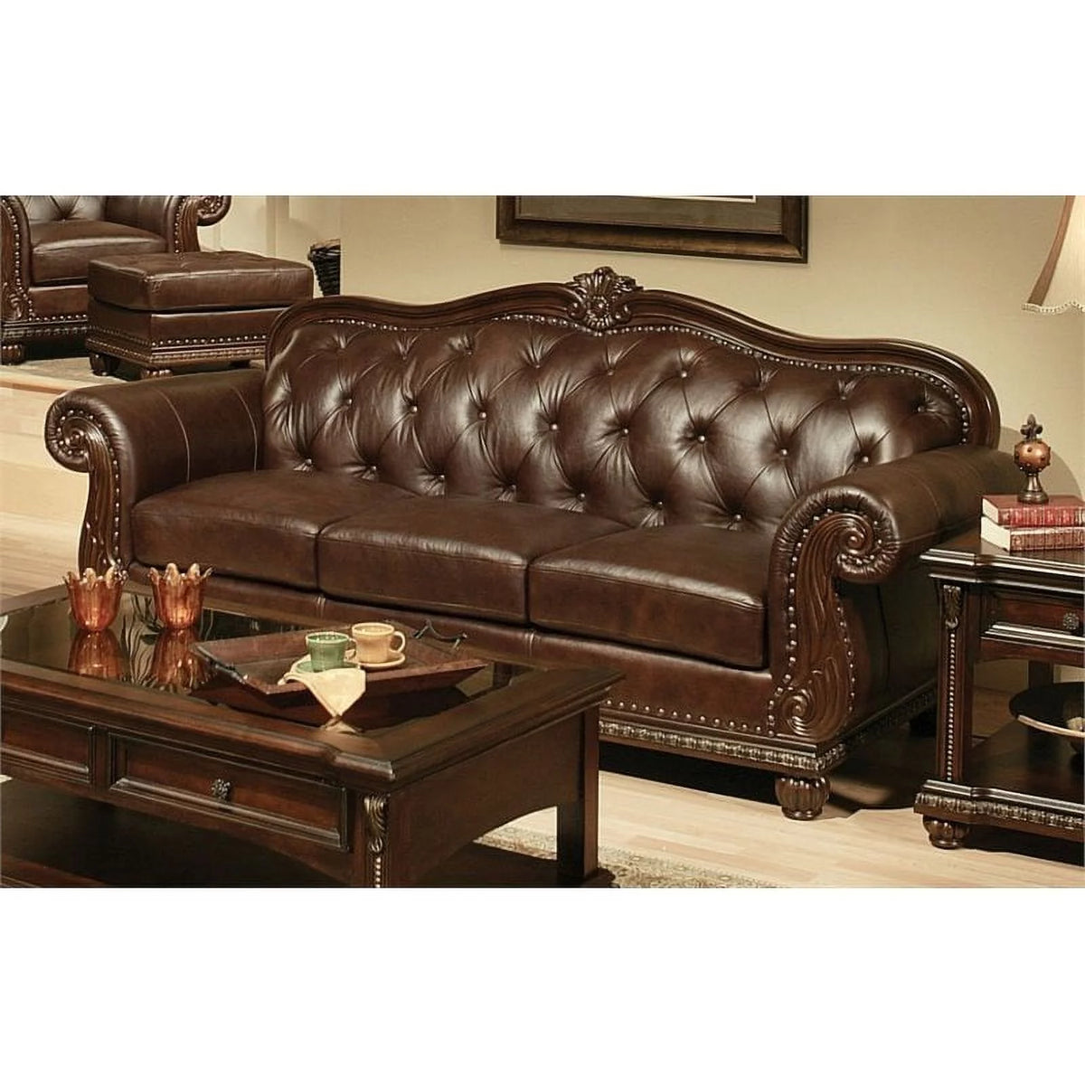 Tufted Upholstered Leather Sofa V943855