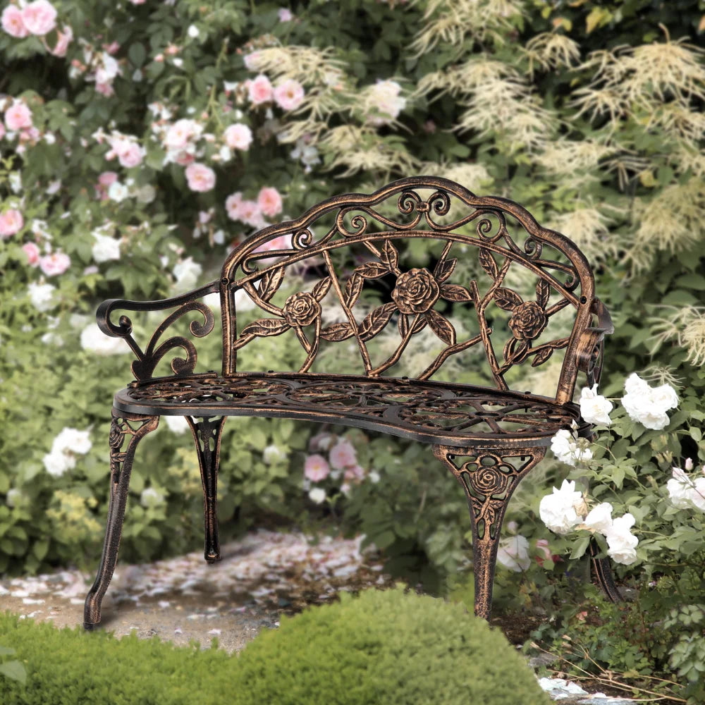 Bronze Metal Rose Bench J12969