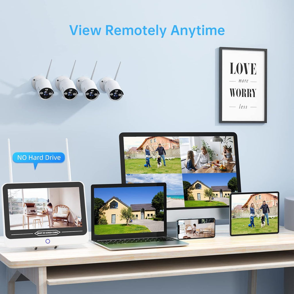 3MP Wireless Security Camera System with 12” Monitor, 8CH NVR, 4Pcs 3MP Cameras E433