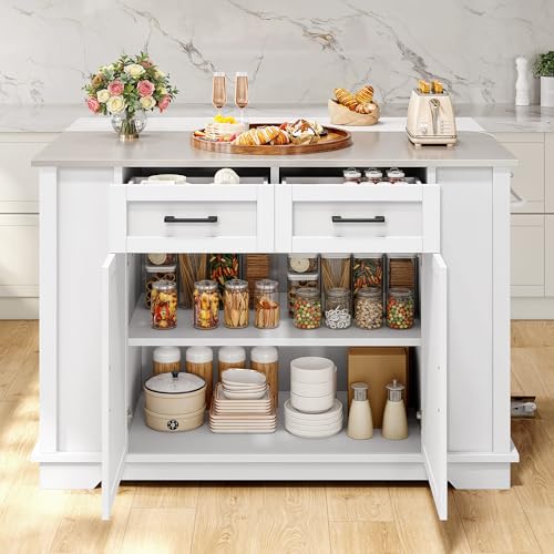 White 47 Inch Kitchen Island with Stainless Steel Top X997866
