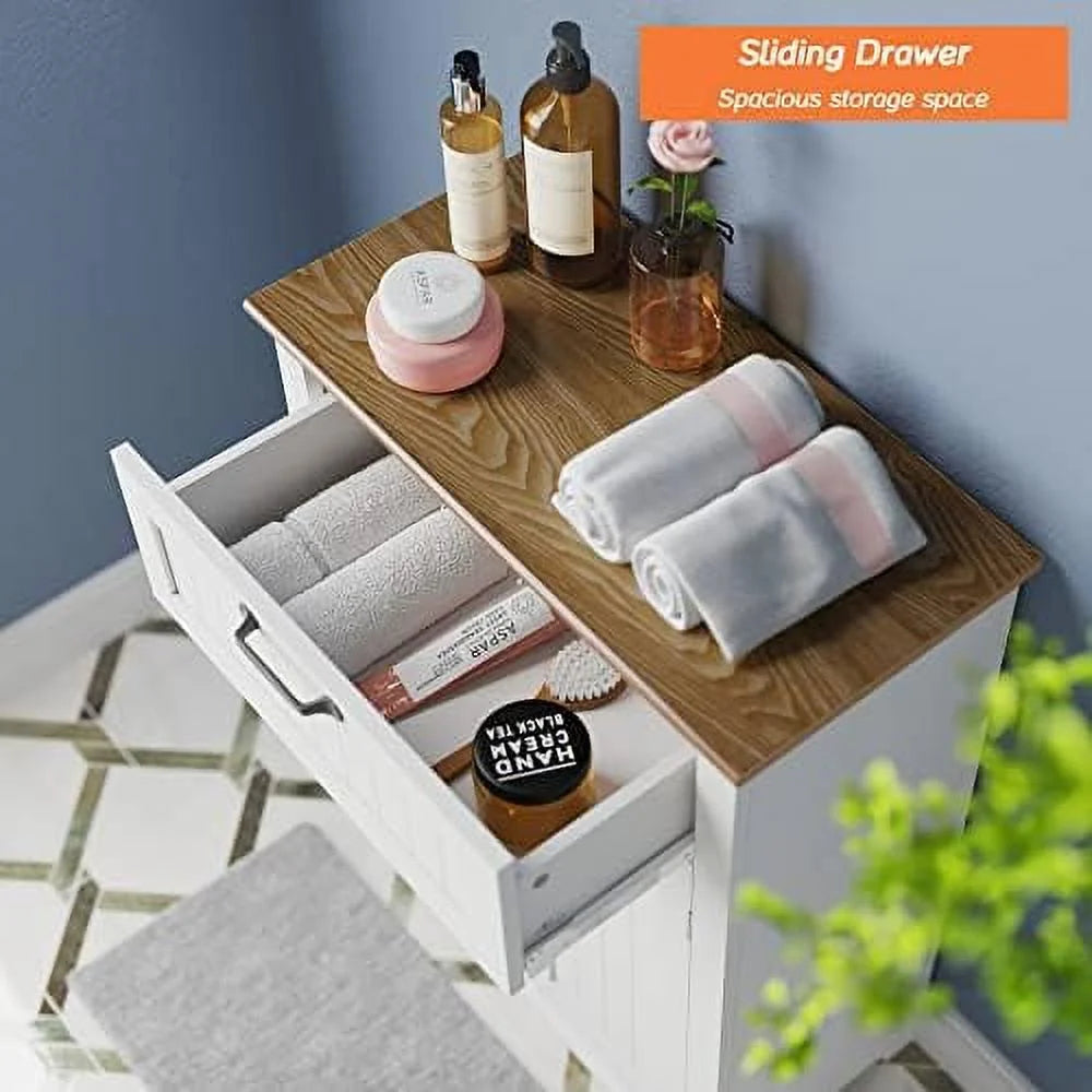White & Oak Wooden Free Standing Cabinet with Sliding Drawer H1425