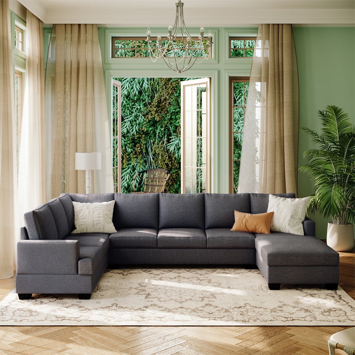 Upholstered U-Shape Sectional Sofa with Chaise Lounge Couch Q107309