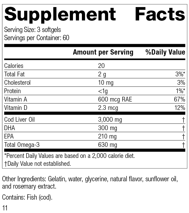 Cod Liver Oil, 180 Softgels X5150