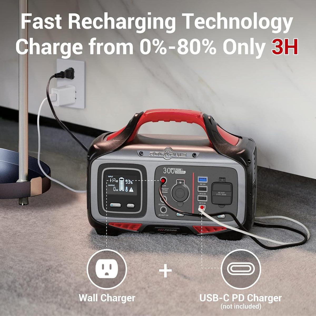300W Portable Power Station, 280wh (78000mAh), 110V Pure Sine Wave AC Outlet, USB-C PD, QC 3.0, Lithium Battery N235
