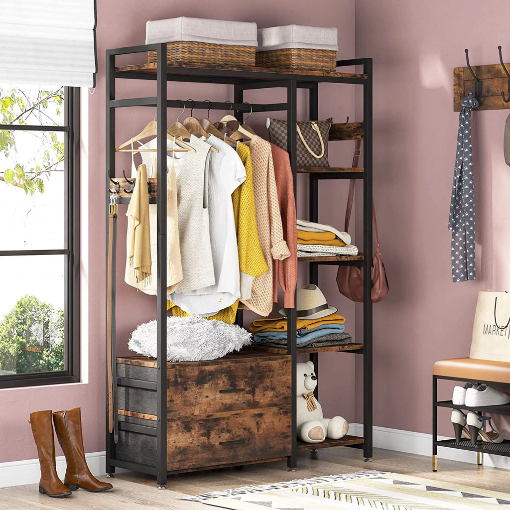 Freestanding Closet Organizer with Drawers and Shelves C570565