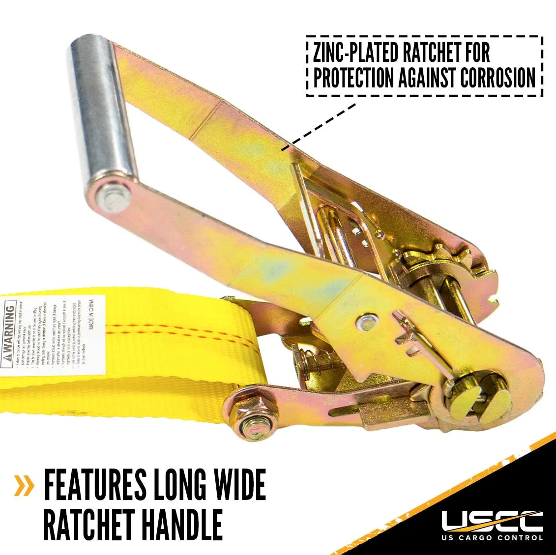 2" x 18' Yellow Ratchet Strap with Double J Hook F1330