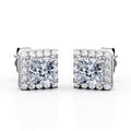 Double Prong 0.43 Carat Princess Cut Diamond Halo Stud Earrings in 10K White Gold E911513