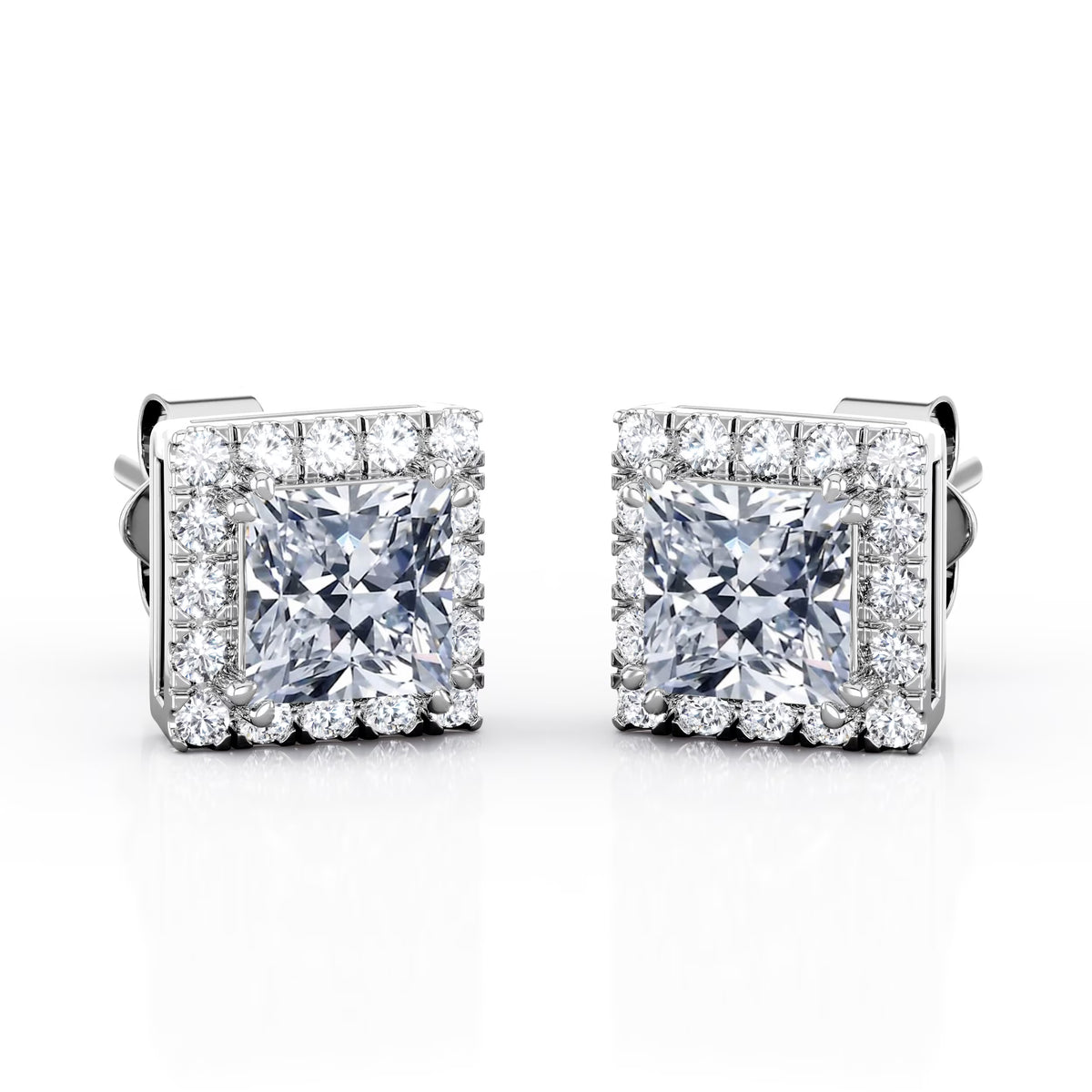 Double Prong 0.43 Carat Princess Cut Diamond Halo Stud Earrings in 10K White Gold E911513
