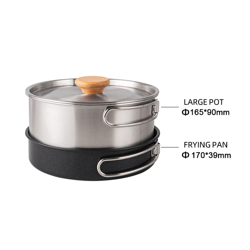 Stainless Steel Camping Cookware Set with Pot Frying Pan Kettle J4501