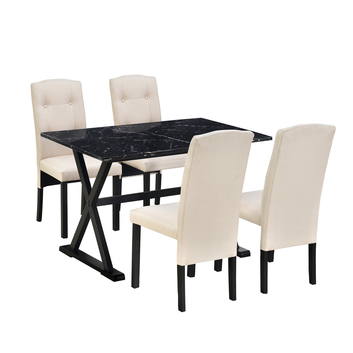5 Piece Dining Set with Faux Marble Tabletop and 4 Upholstered Chairs S9691