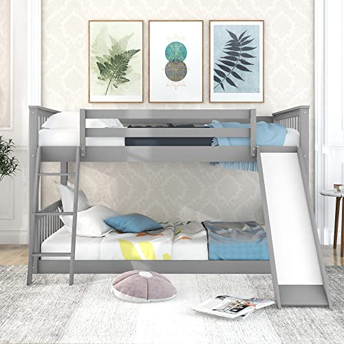 Gray Wood Full Size Loft Bed with Wardrobe, Desk, Shelves and 3 Drawers T949459