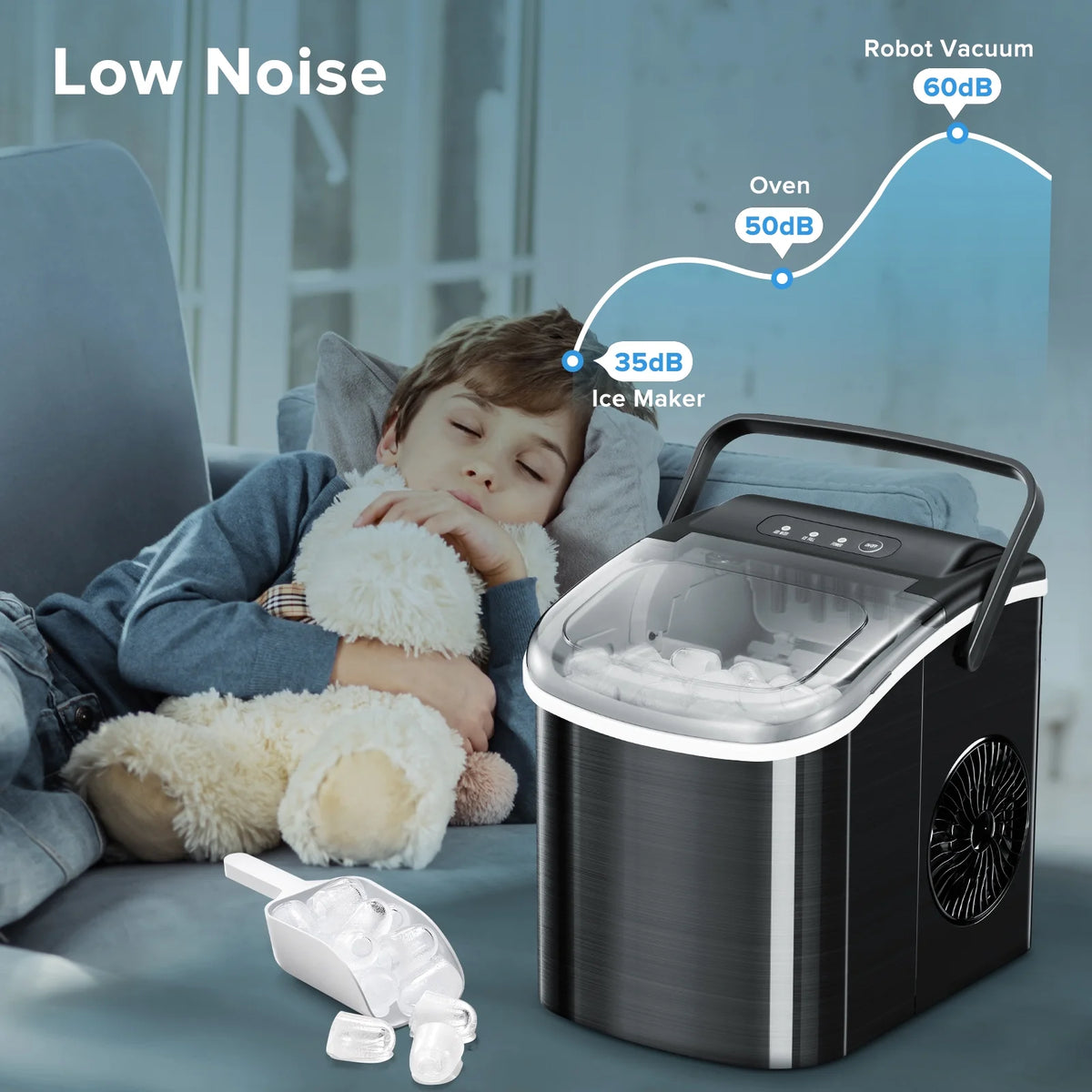 Portable Ice Maker Countertop, Self-Cleaning Ice Machine, Stainless Steel Black A239