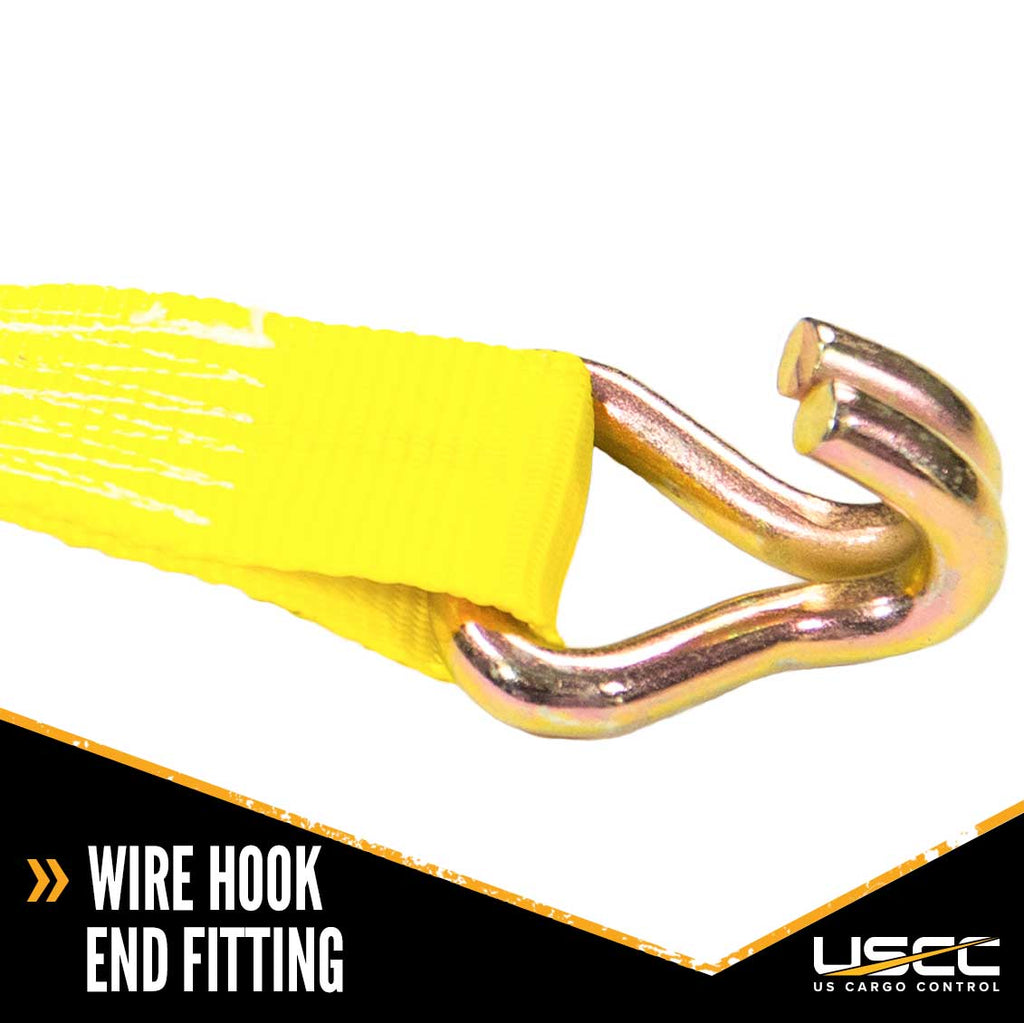 2" x 18' Yellow Ratchet Strap with Double J Hook F1330