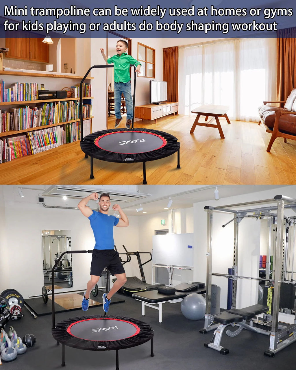 48'' Black Foldable Mini Fitness Trampoline with Handle G963