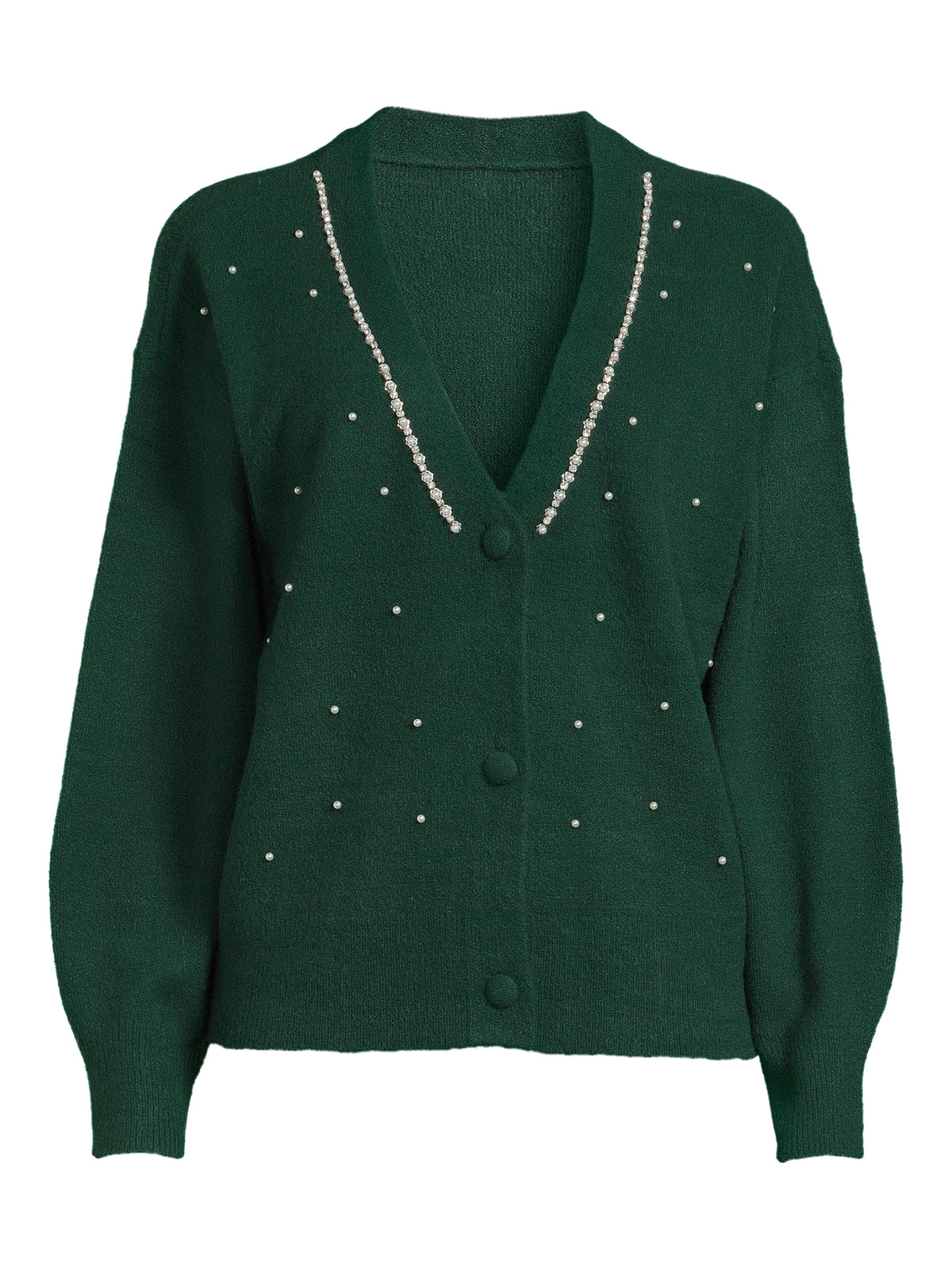 Women's V-Neck Embellished Button Front Cardigan with Long Sleeves R16006
