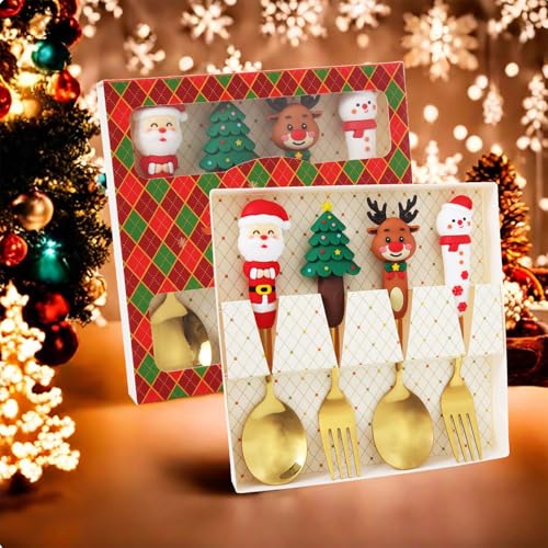 4 Pack Stainless Steel Christmas Spoon and Fork Set J497