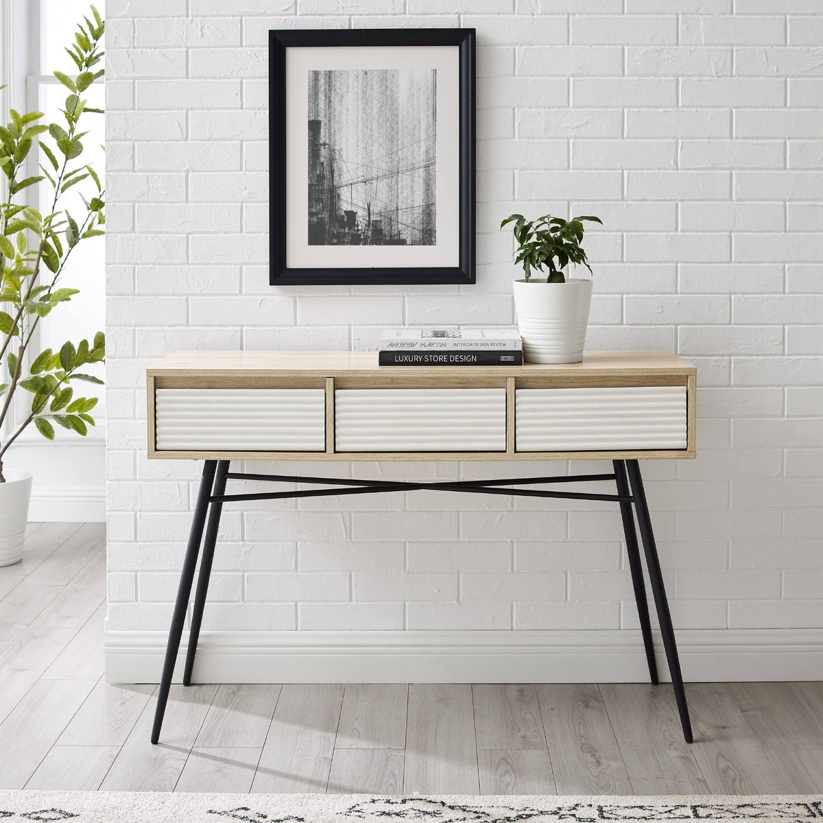 Fluted 3-Drawer Entry Table - Birch/Solid White K218801