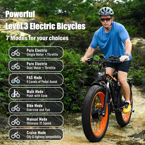 52V 23AH 2000W 21-Speed 35MPH 26" x 4.0 Fat Tire Electric Bike with Removable Battery Z991749