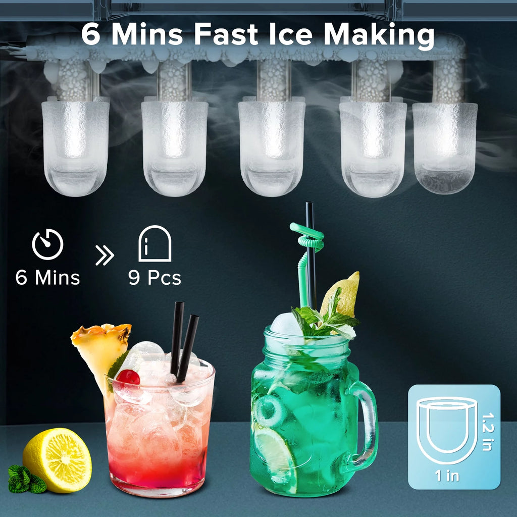 Portable Ice Maker Countertop, Self-Cleaning Ice Machine, Stainless Steel Black A239