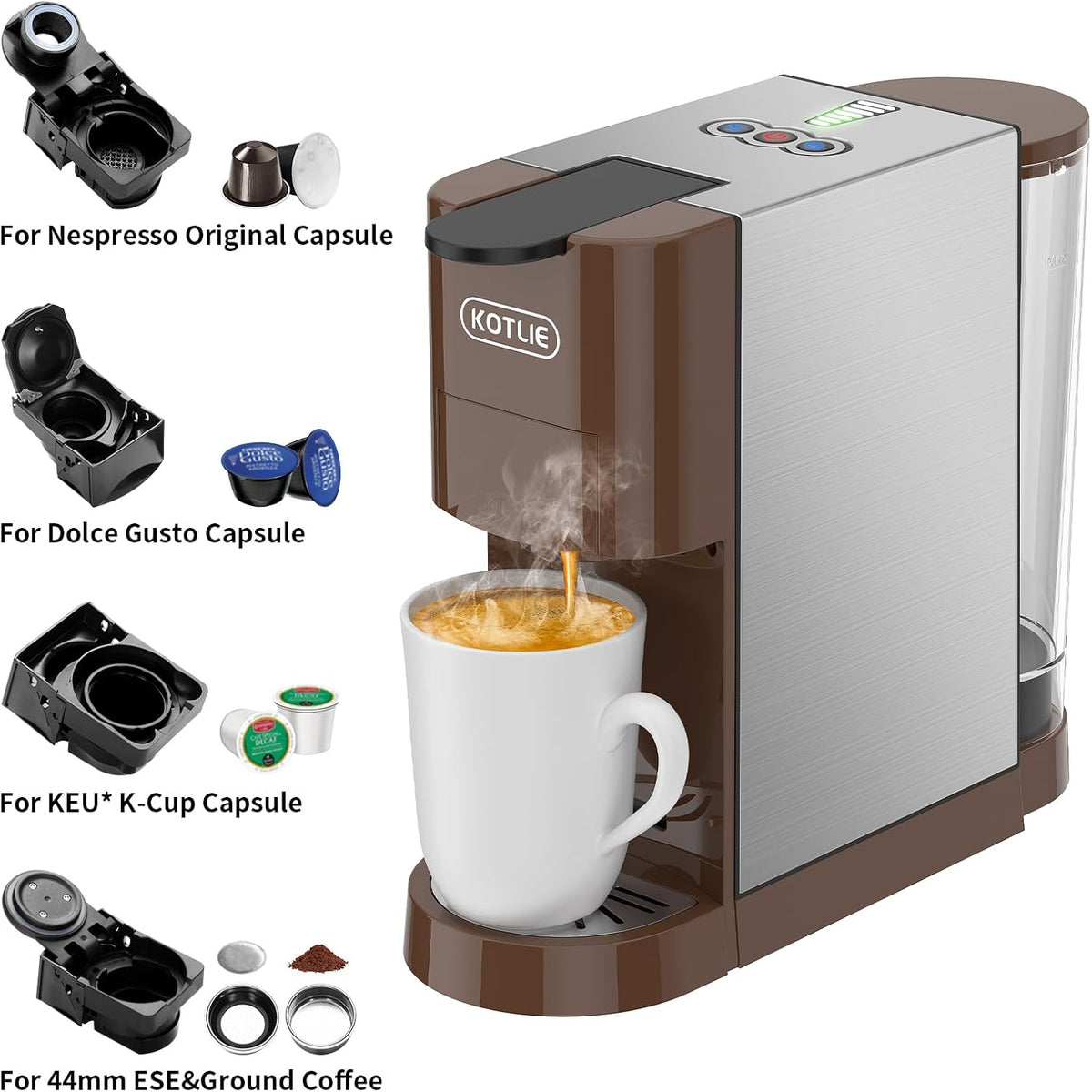 5in1 Espresso Machine, 19Bar Pressure Single Serve Coffee Maker D17207