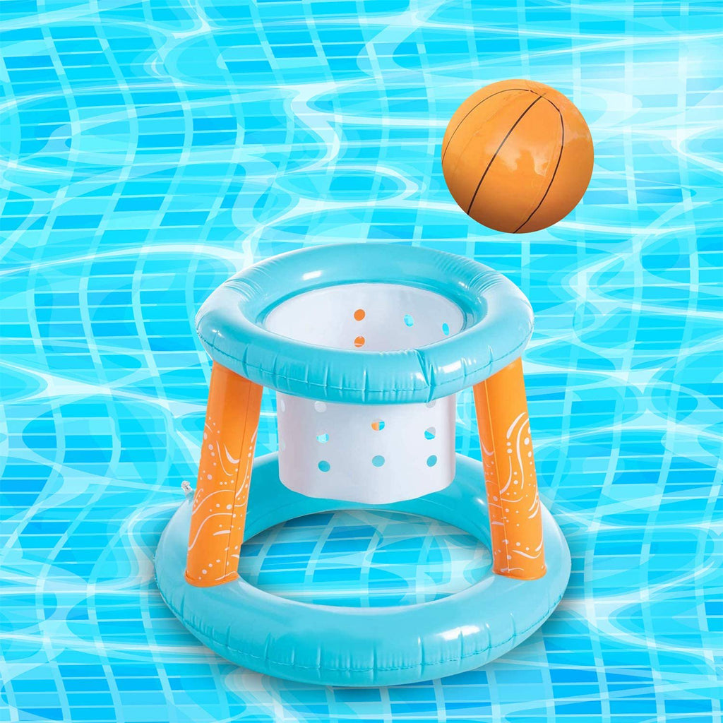 Inflatable Pool Float Set with Volleyball Net, Basketball Hoops, Balls Included Y986