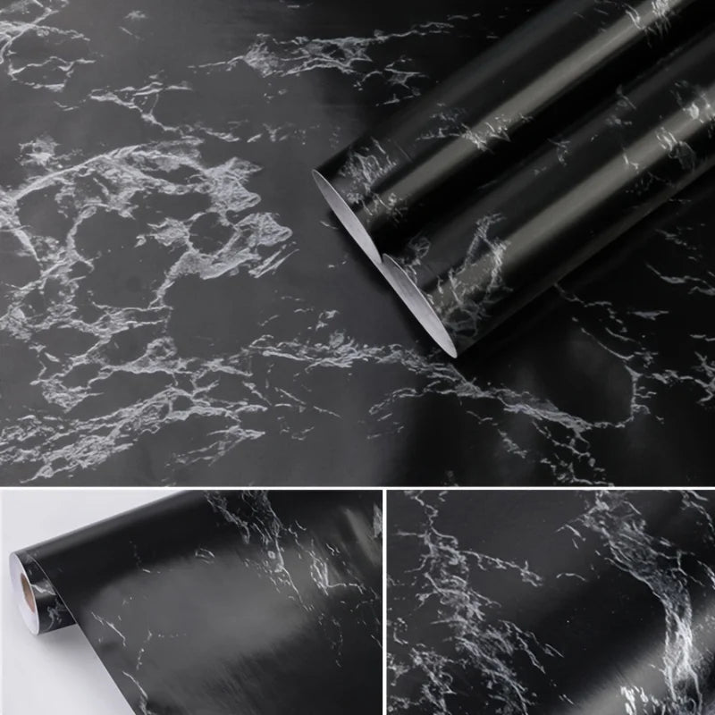 Black Silvery Marble Crack Pattern Waterproof Peel And Stick Wallpaper V7894