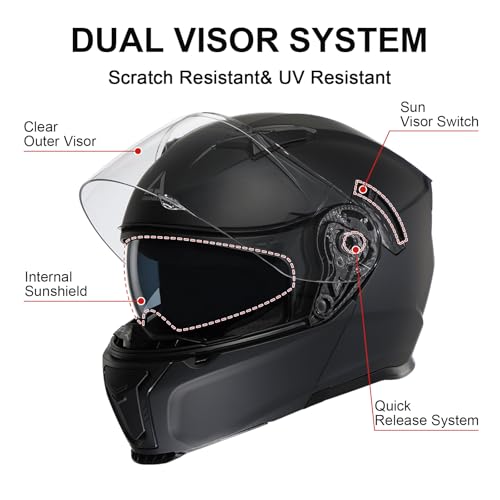 Modular Motorcycle Helmet Flip Up Full Face Dual Visor A42438