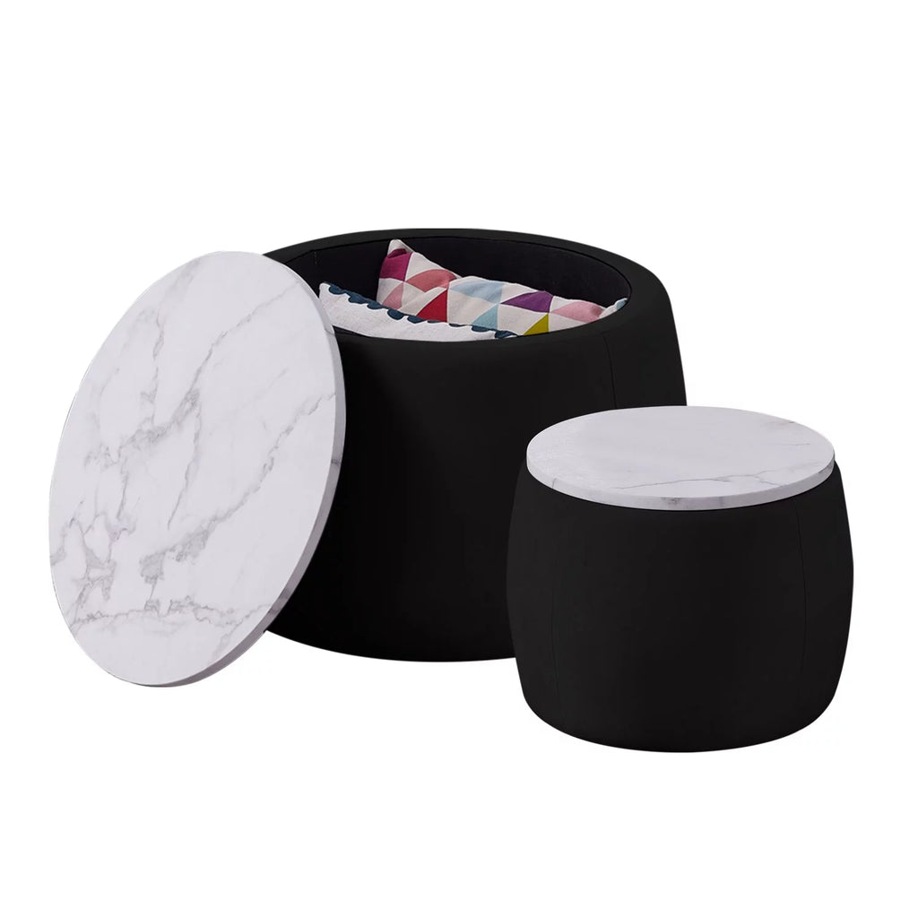 Set of 2 Round Storage End Table Black F5339
