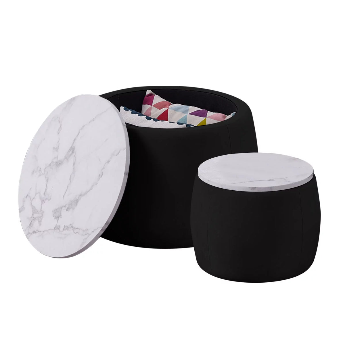 Set of 2 Round Storage End Table Black F5339