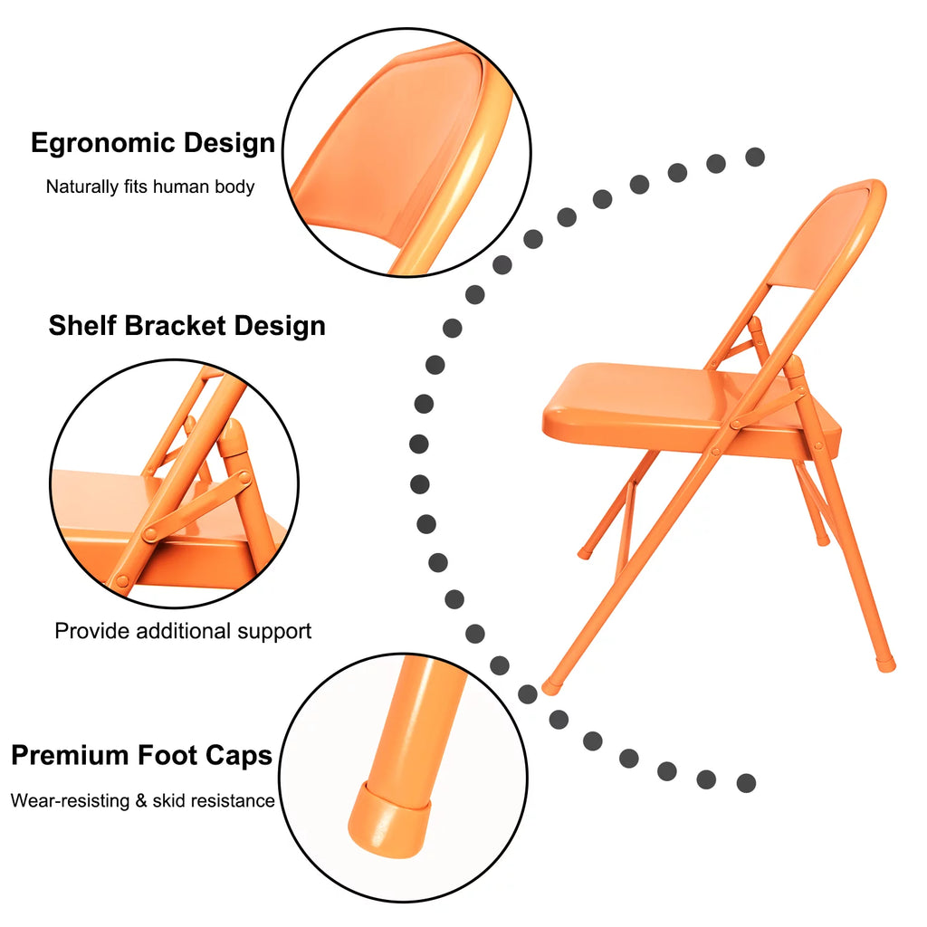 Set of 4 Orange Metal Folding Chairs B173