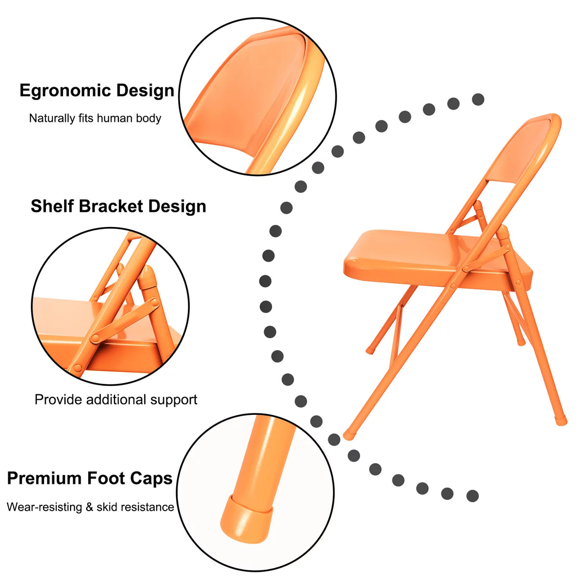 Set of 4 Orange Metal Folding Chairs B173