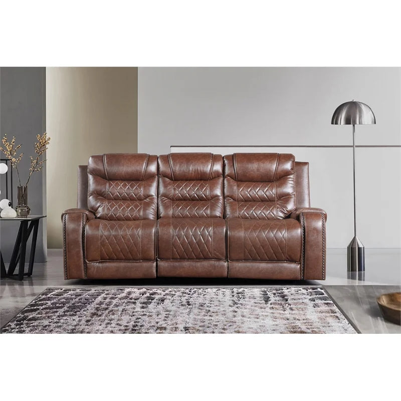 Brown 2-Piece Upholstered Manual Reclining Sofa Set P562
