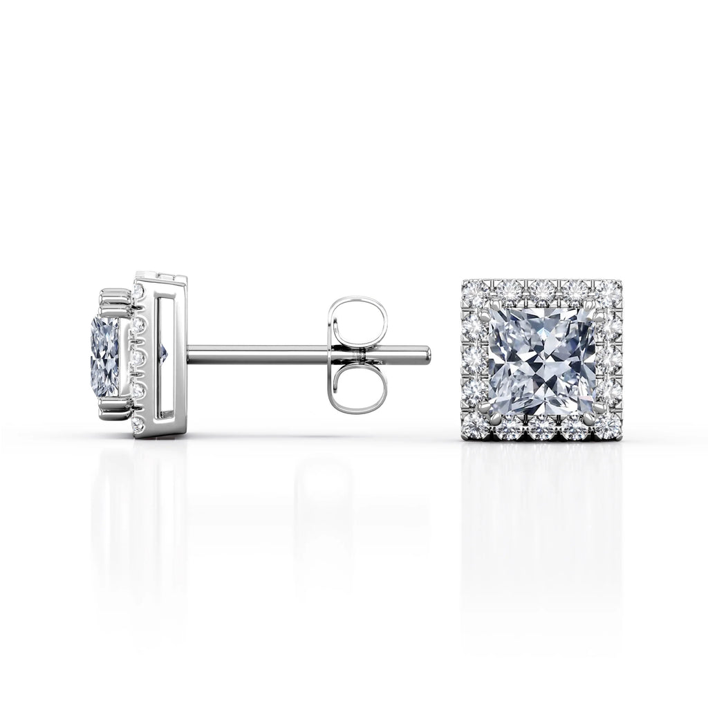 Double Prong 0.43 Carat Princess Cut Diamond Halo Stud Earrings in 10K White Gold E911513