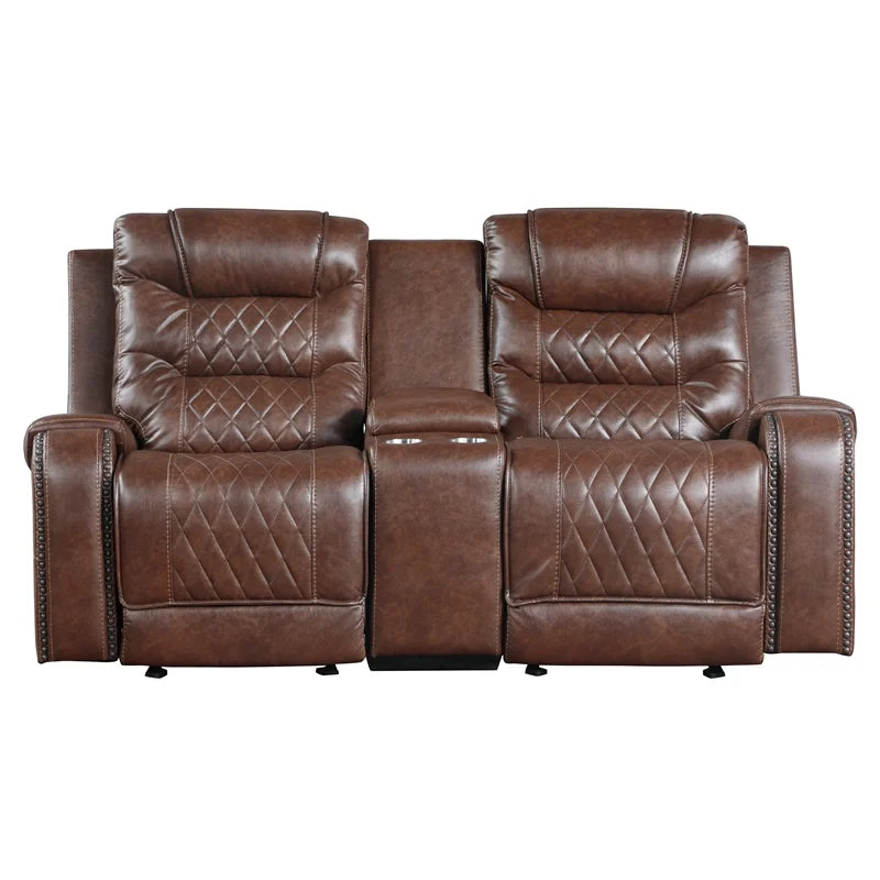 Brown 2-Piece Upholstered Manual Reclining Sofa Set P562